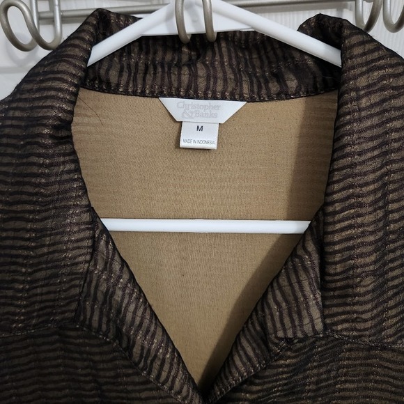 Christopher & Banks Women's Size M Brown Striped Button Up Shirt 3/4 Sleeve C56 - Picture 3 of 5